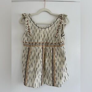Sezane Cream and Black Ruffle Tank Top